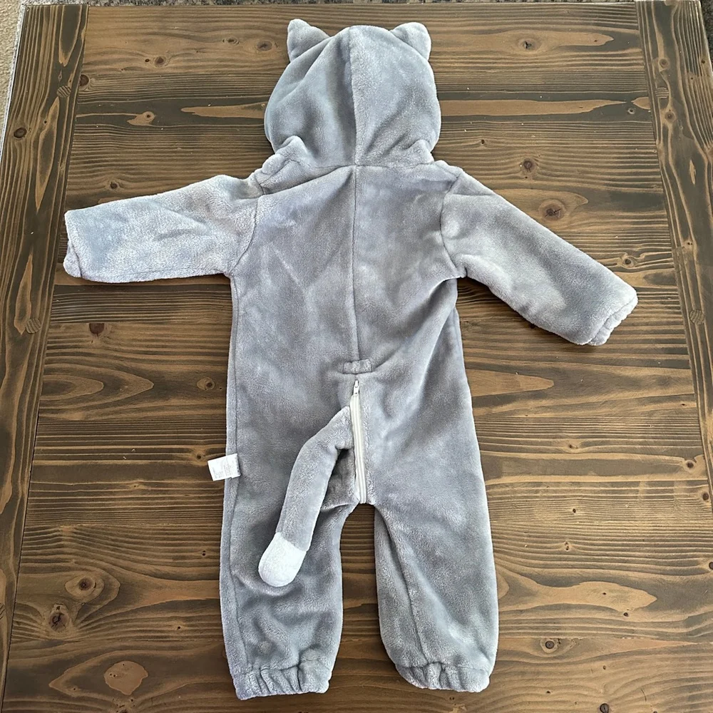 Baby Gray Cat Halloween Costume Plush Zip Up One Size Cute Cozy